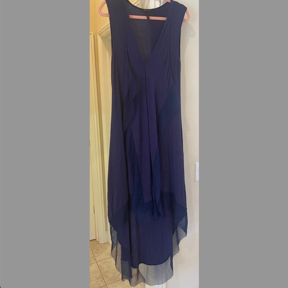 BCBGMaxAzriaSleeveless Dress Navy Knit Draped Mesh, Size M